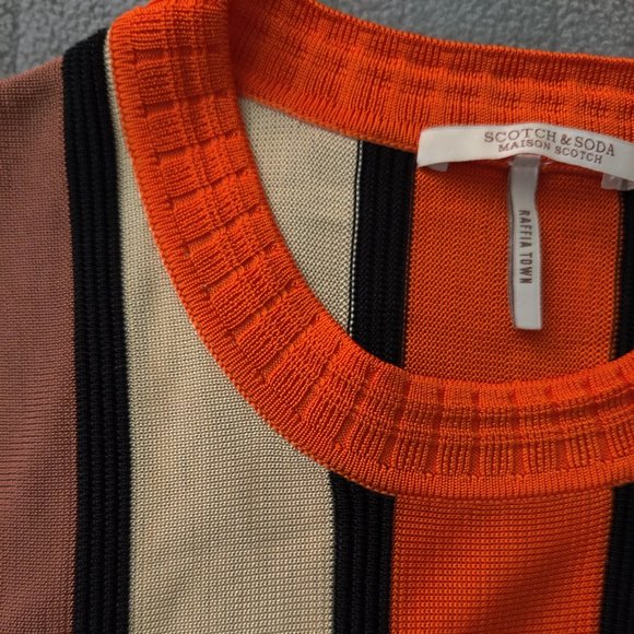 Scotch & Soda Orange Knit Striped Top Sz Small - Picture 8 of 16